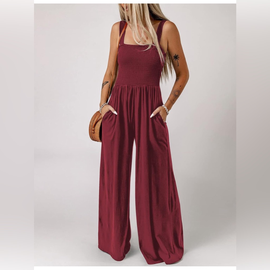 Womens Sleeveless Strap Jumpsuit High Waist Overalls Long Pants Romper/Pockets